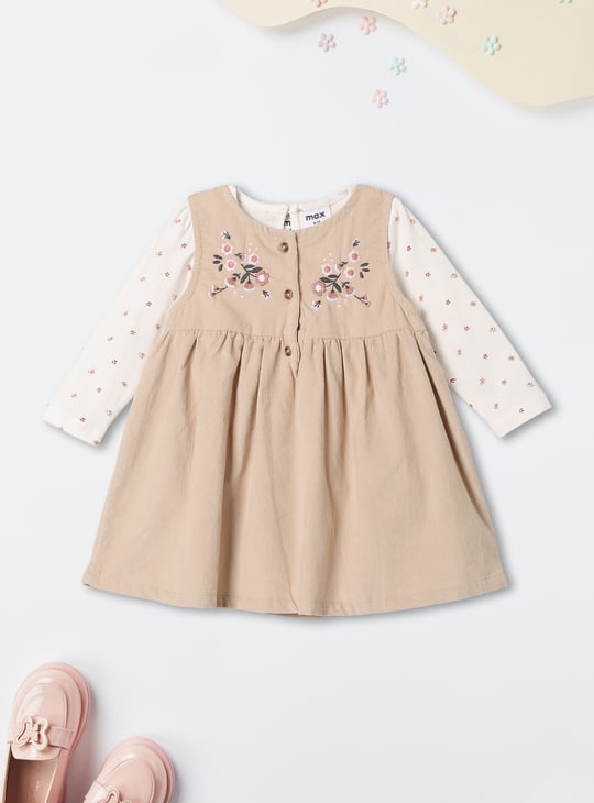 Girls Embroidered Pinafore Dress with T-shirt