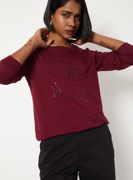Women Embroidered Full Sleeve T-shirt