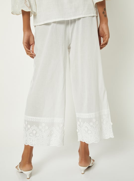 Women Embroidered Palazzos with Scalloped Hem
