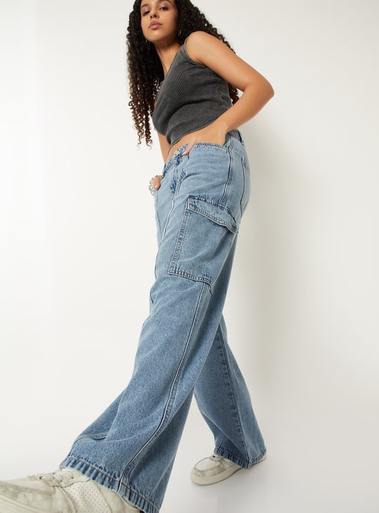 Women Washed Denim Cargos