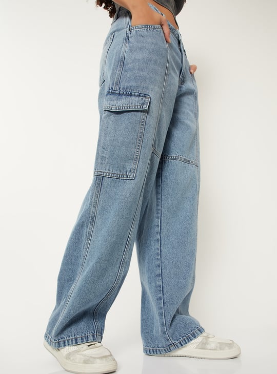 Women Washed Denim Cargos