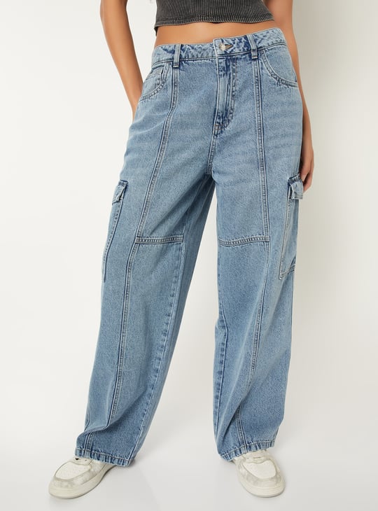 Women Washed Denim Cargos