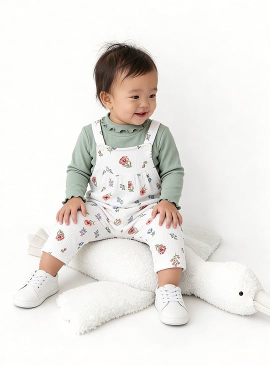 Girls Floral Print Dungaree with Top