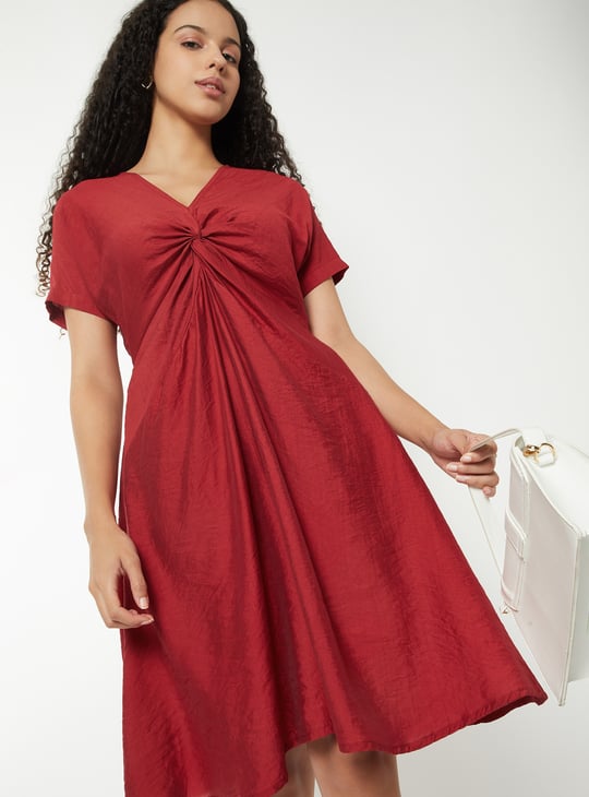 Women Solid Twist Knot A-line Dress