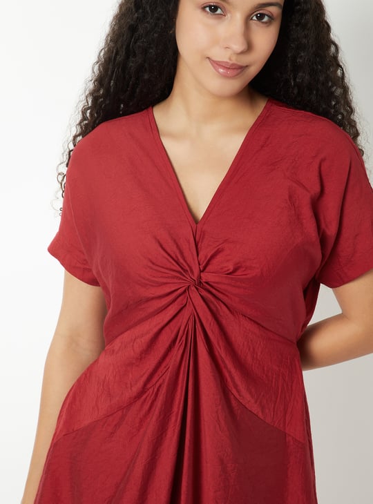 Women Solid Twist Knot A-line Dress