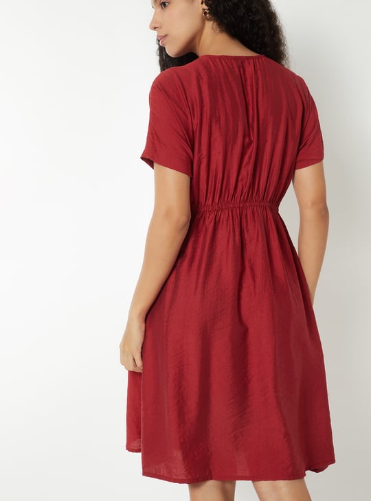 Women Solid Twist Knot A-line Dress