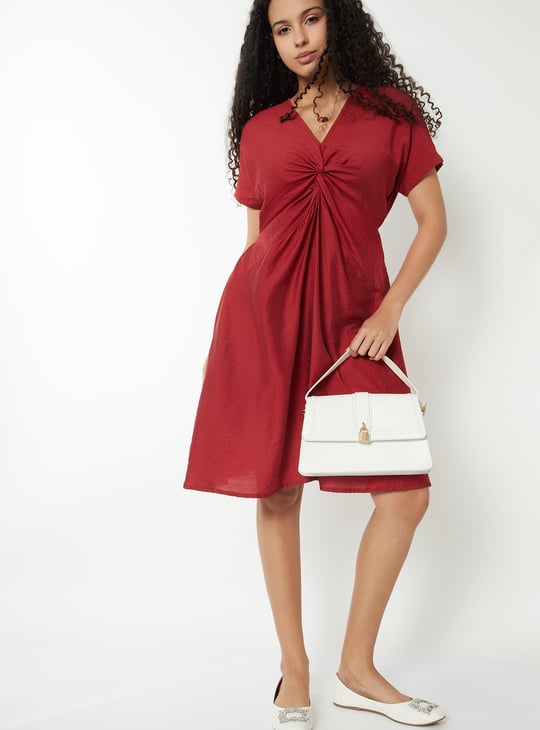Women Solid Twist Knot A-line Dress