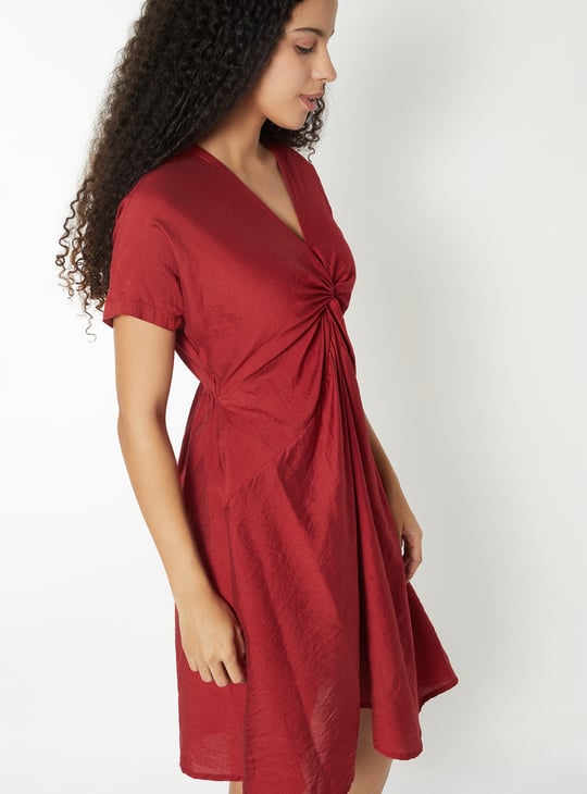 Women Solid Twist Knot A-line Dress