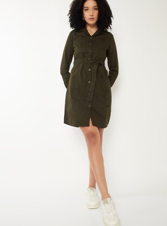 Women Solid Shirt Dress
