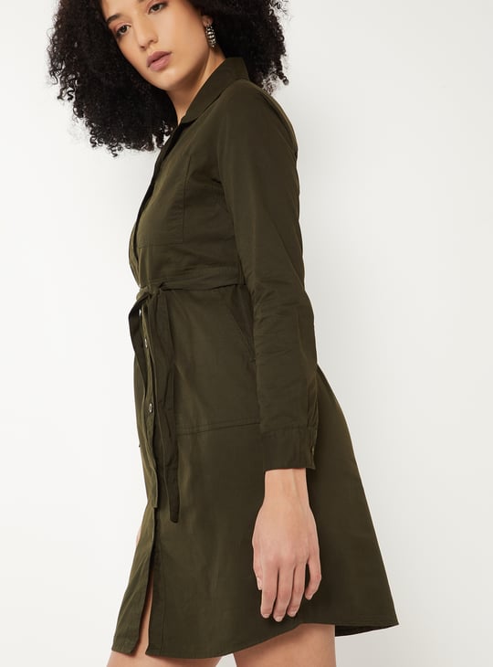Women Solid Shirt Dress