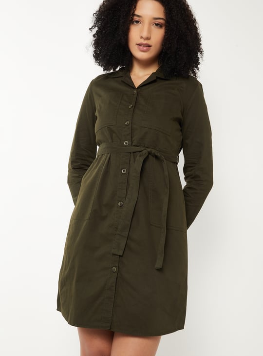 Women Solid Shirt Dress