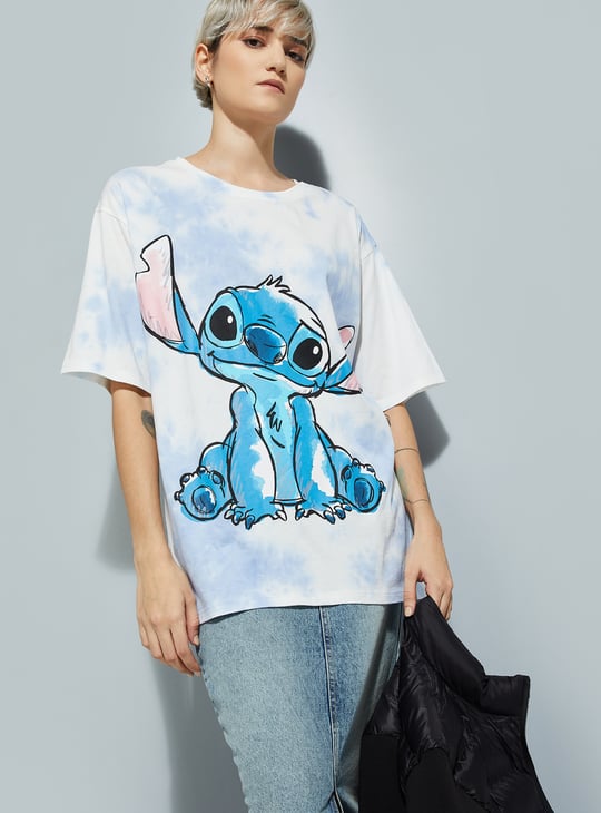 URB_N Women Lilo & Stitch Print Oversized T-shirt