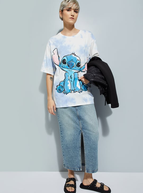 URB_N Women Lilo & Stitch Print Oversized T-shirt