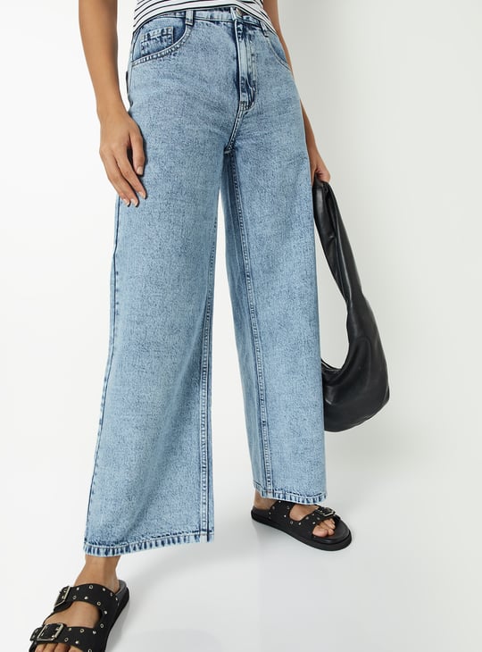 Women Washed Wide Leg Jeans