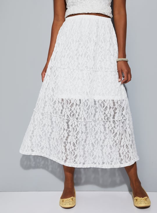 ALAYA F x URB_N Women Lace Tiered Midi Skirt