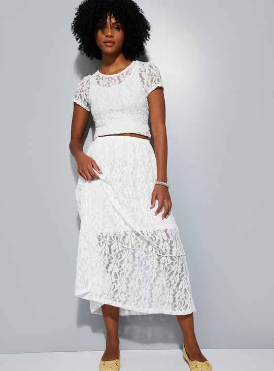 ALAYA F x URB_N Women Lace Tiered Midi Skirt