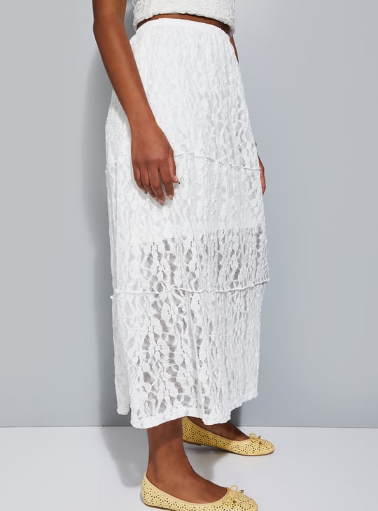 ALAYA F x URB_N Women Lace Tiered Midi Skirt