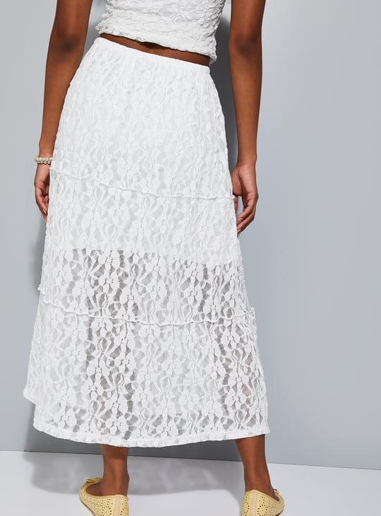 ALAYA F x URB_N Women Lace Tiered Midi Skirt