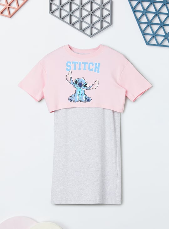 Girls Lilo & Stitch Print Dress with T-shirt