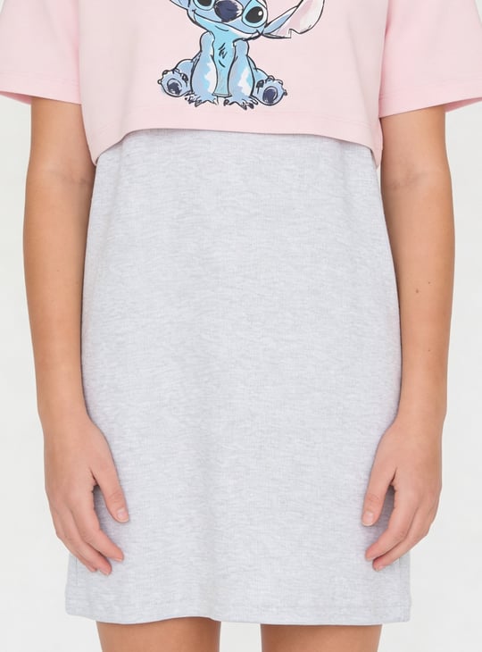 Girls Lilo & Stitch Print Dress with T-shirt
