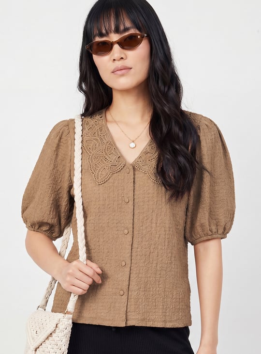 Women Crinkled Top | Beige | Tops