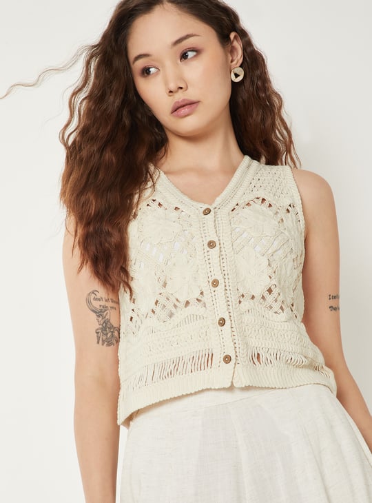 Women Crochet Knit Vest Top