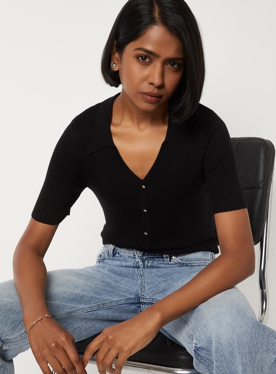 Women Knit Short Sleeves Top