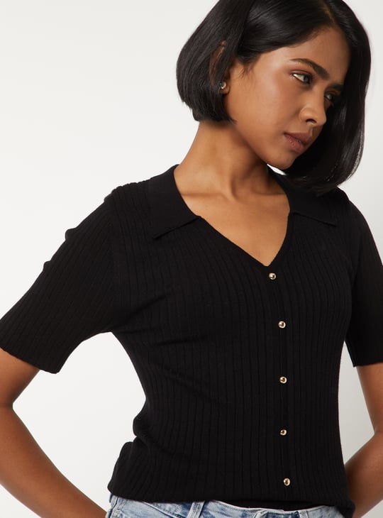 Women Knit Short Sleeves Top