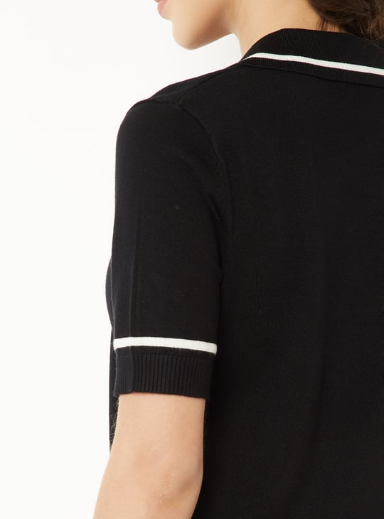 Women Knit Johnny Collar T-shirt