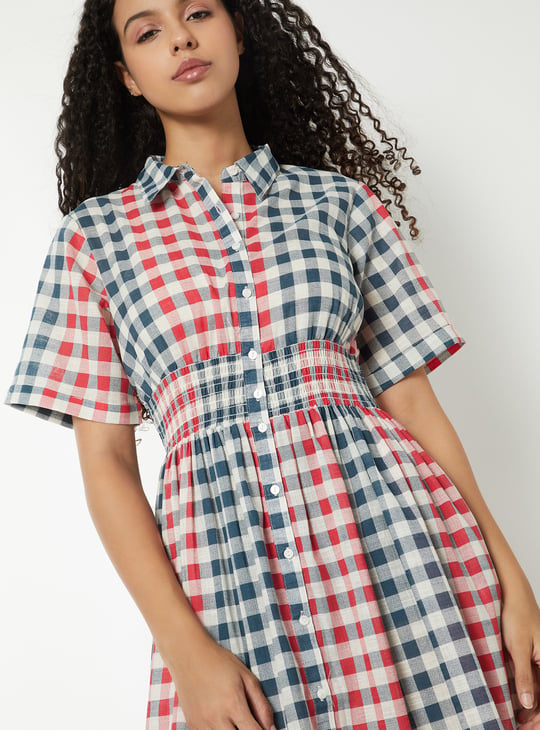 Buy Women Checked A-line Shirt Dress Online at just Rs. 999.0