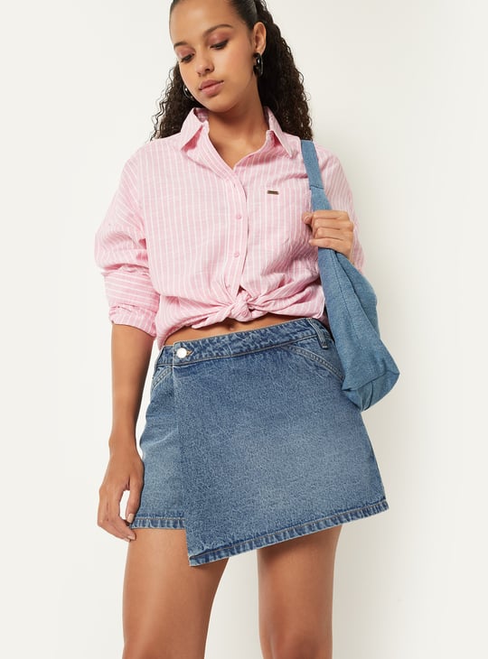 Women Washed Denim Skorts