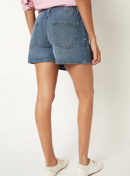 Women Washed Denim Skorts