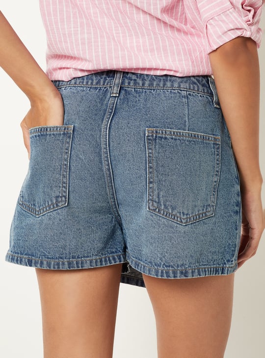 Women Washed Denim Skorts