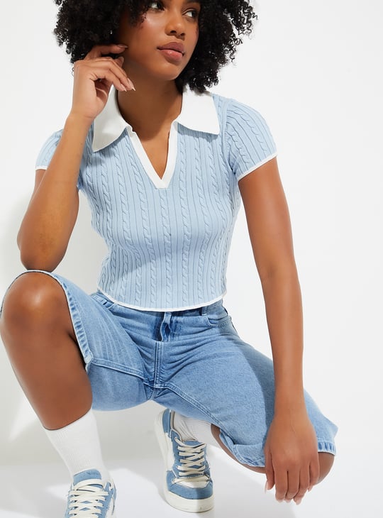 URB_N Women Knit Johnny Collar T-shirt