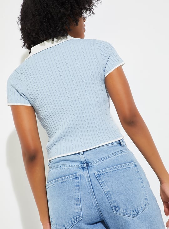 URB_N Women Knit Johnny Collar T-shirt