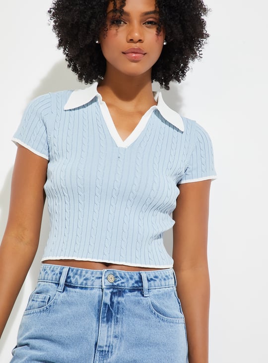 URB_N Women Knit Johnny Collar T-shirt