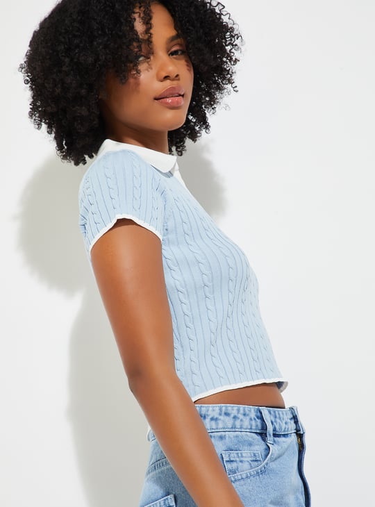 URB_N Women Knit Johnny Collar T-shirt