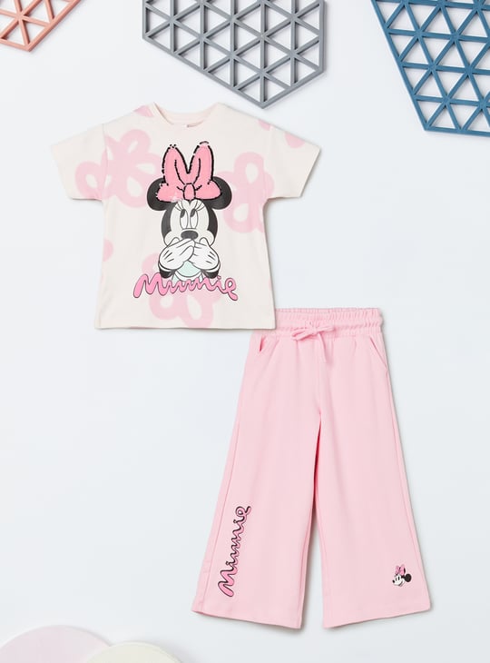 Girls Minnie Mouse Print T-shirt and Track Pants Set
