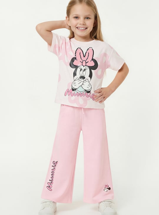 Girls Minnie Mouse Print T-shirt and Track Pants Set