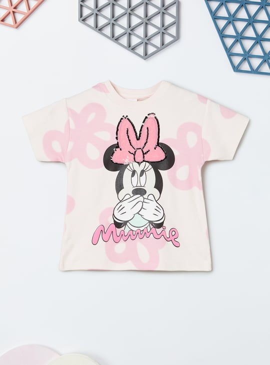 Girls Minnie Mouse Print T-shirt and Track Pants Set