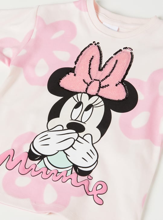 Girls Minnie Mouse Print T-shirt and Track Pants Set