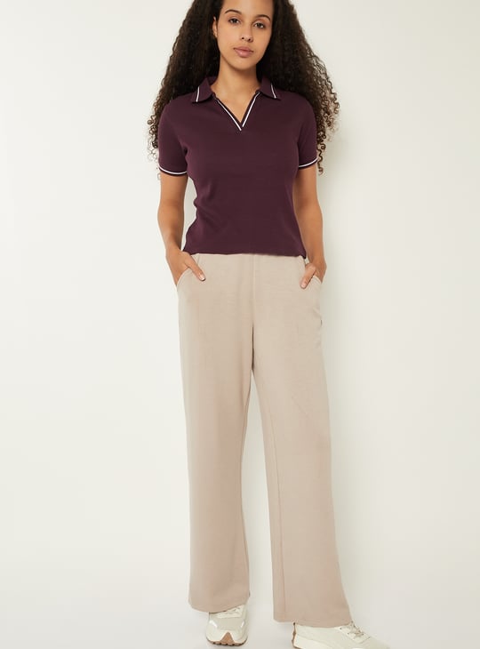 Women Solid Ribbed Polo T-shirt