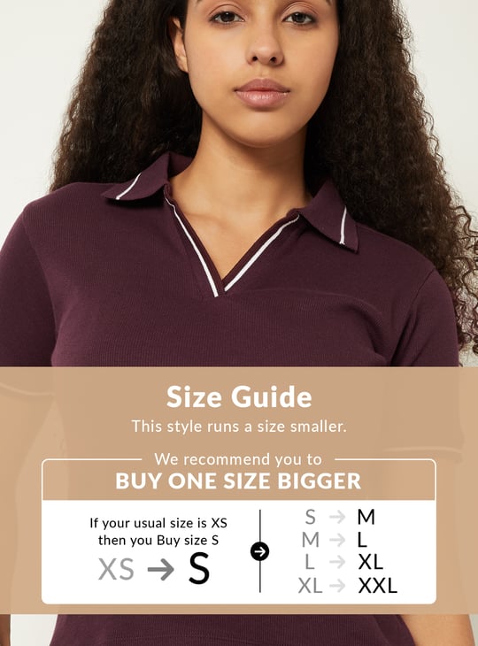 Women Solid Ribbed Polo T-shirt