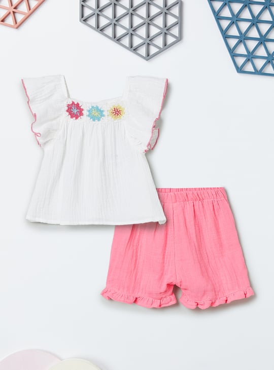 Girls Embroidered Shorts Set