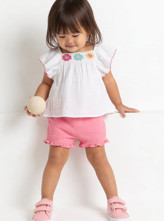 Girls Embroidered Shorts Set