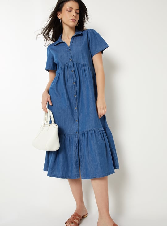 Women Tiered Denim Dress