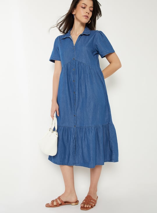 Women Tiered Denim Dress