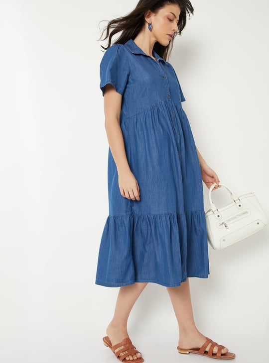 Women Tiered Denim Dress
