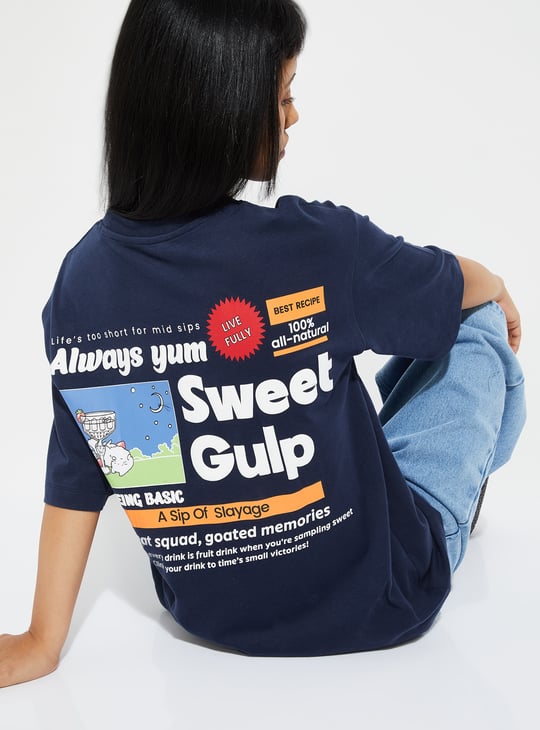 ALAYA F x URB_N Women Back Printed T-shirt | Blue | T-shirts