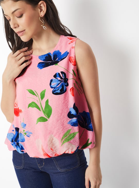 Women Floral Print Bubble Hem Top